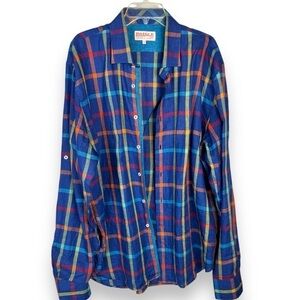 Mens Inserch 100% Linen Plaid Shirt Size XL‎ Colorful Rainbow Bright Preppy Bold